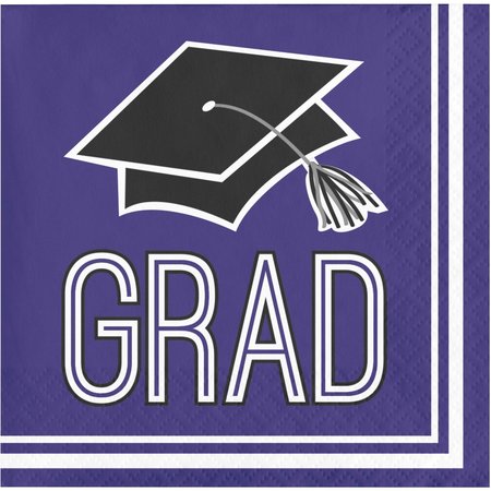 CREATIVE CONVERTING Graduation School Spirit Purple Beverage Napkins, 5"x5", 360PK 320073